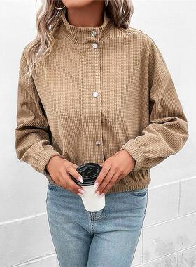AUTUMN SHORT JACKET WOMEN PLAID COATS立领夹克灯芯绒短外套女