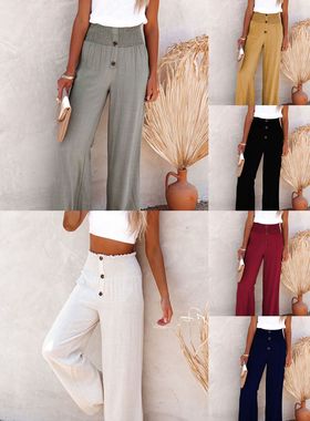 2022 summer women's wide leg cotton and linen loose trou