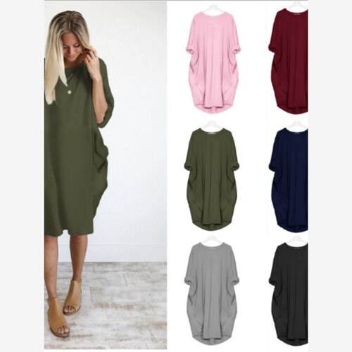 Women summer casual loose t shirts dress Lady blouse dresses