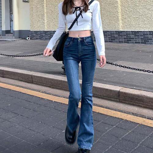 Flare Low Waist Jeans For Women Pants Elastic Denim Trousers