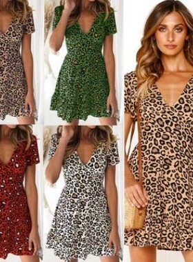 Dress sexy leopard grain dress with short sleeves