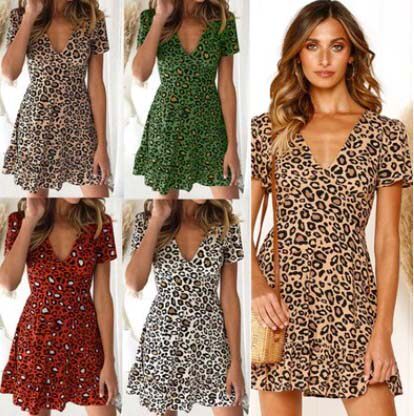Dress sexy leopard grain dress with short sleeves