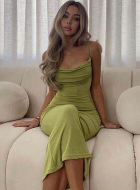 elegant backless party dress欧美风时尚露背气质吊带连衣裙