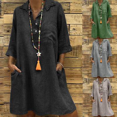 Plus Size loose summer Casual cotton linen women dress连衣裙