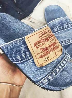 2021 New Flat Denim Sandals For Ladies Slippers Beach Shoes