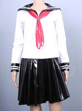 二次元日系学生装乳胶氨拼接JK制服裙套装漆皮学院风水手服三件套