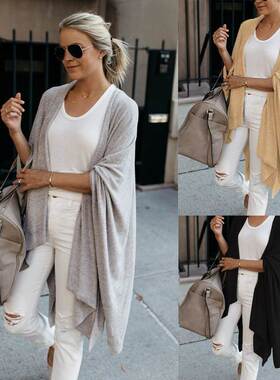 2022 women long loose irregular hem coat knitted cardigan