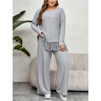 XL-4XL women casual suit ladies 2 set clothes上衣阔腿裤套装