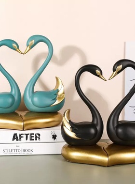 心心相印情侣天鹅树脂摆件创意家居酒柜装饰摆设轻奢现代结婚礼物