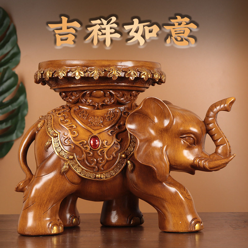 大象凳子摆件招财吉祥玄关摆设换鞋凳树脂工艺品仿木摆件创意礼品