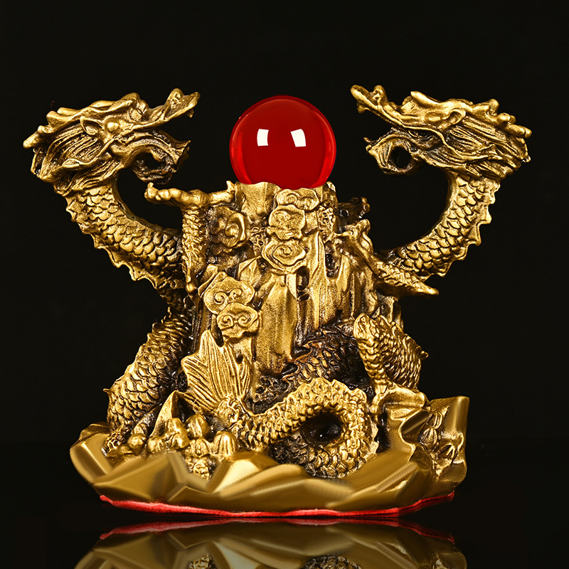 双龙戏珠摆件铜二龙戏珠铜双龙抱柱铜龙生肖龙五行神龙云龙祥