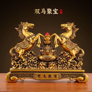马摆件双马聚宝盆客厅玄关办公室桌面装饰公司店铺乔迁开业礼品