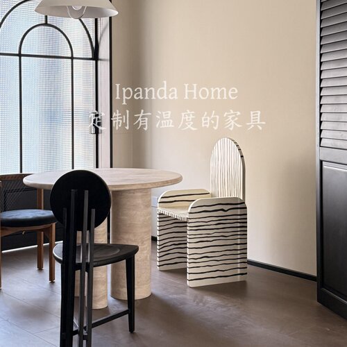 许妍同款中古风实木彩绘斑马餐椅