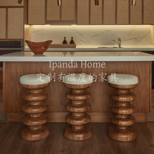 中古风实木高脚椅圆吧凳定制家具