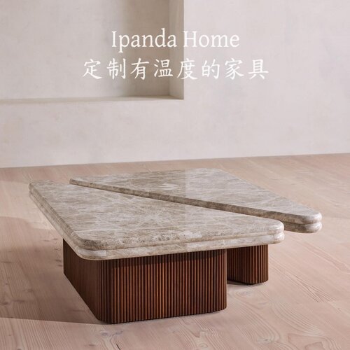 中古风实木大理石组合茶几法式复古高级感家用客厅设计师款咖啡桌