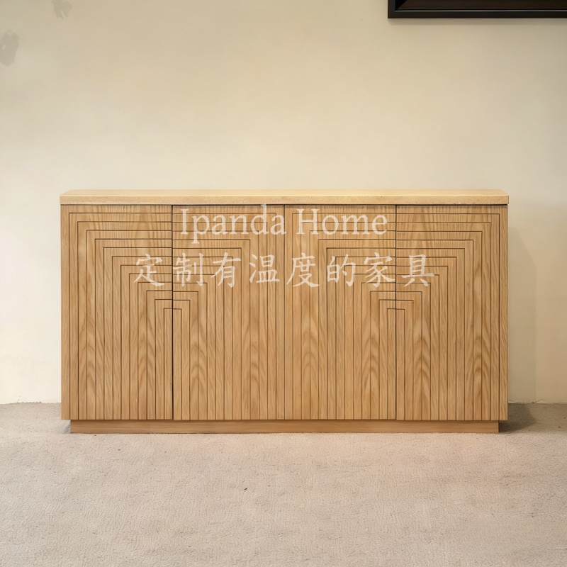 中古风实木雕刻洞石餐边柜玄关柜