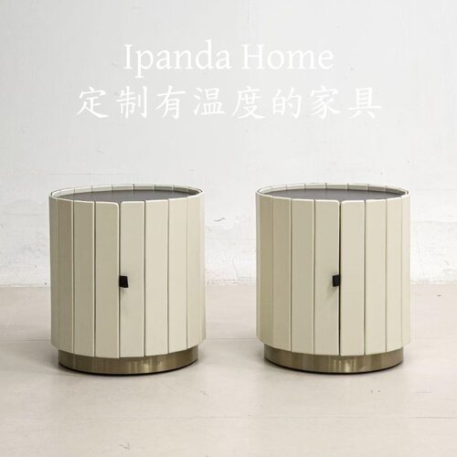 中古奶油风实木皮革床头柜法式复古高级感家用卧室床边柜储物柜子