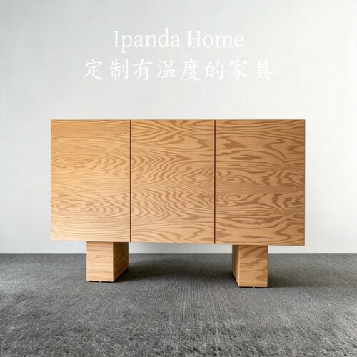 中古风实木原木色餐边柜法式复古高级感家用客厅设计师款储物柜子