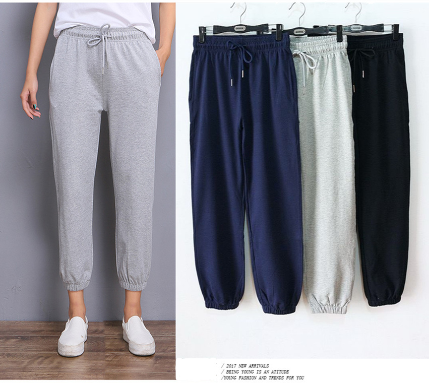 纯棉卫裤百搭宽松薄款9分运动裤