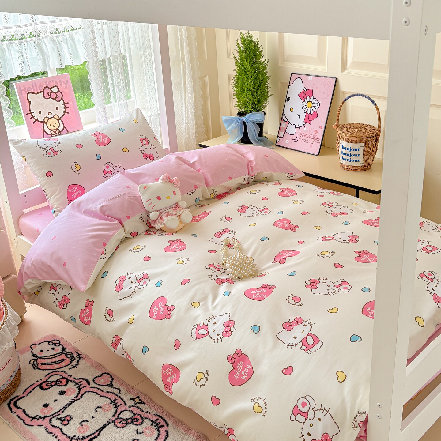helloKitty全棉女学生宿舍床上三件套卡通四件套纯棉儿童床单被套