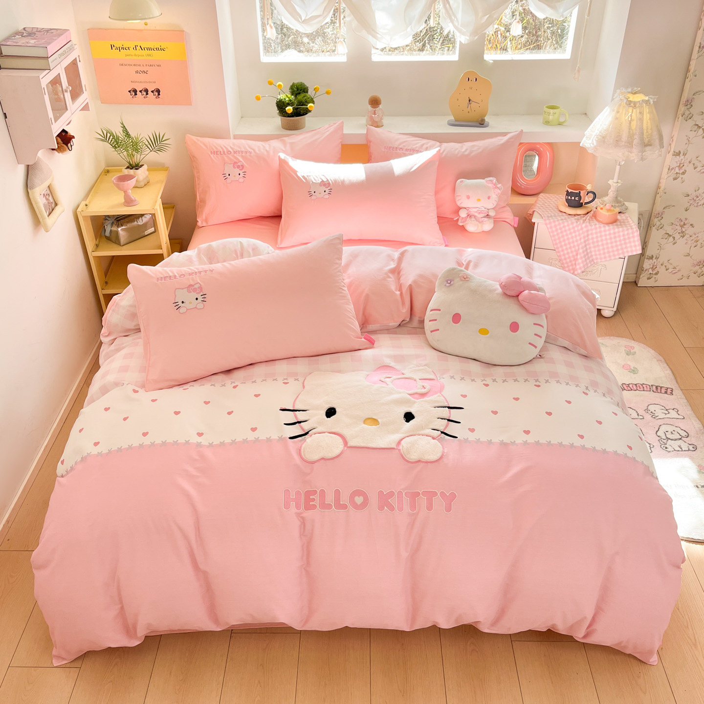 毛巾绣helloKitty全棉床上四件套卡通儿童床单被套纯棉宿舍三件套