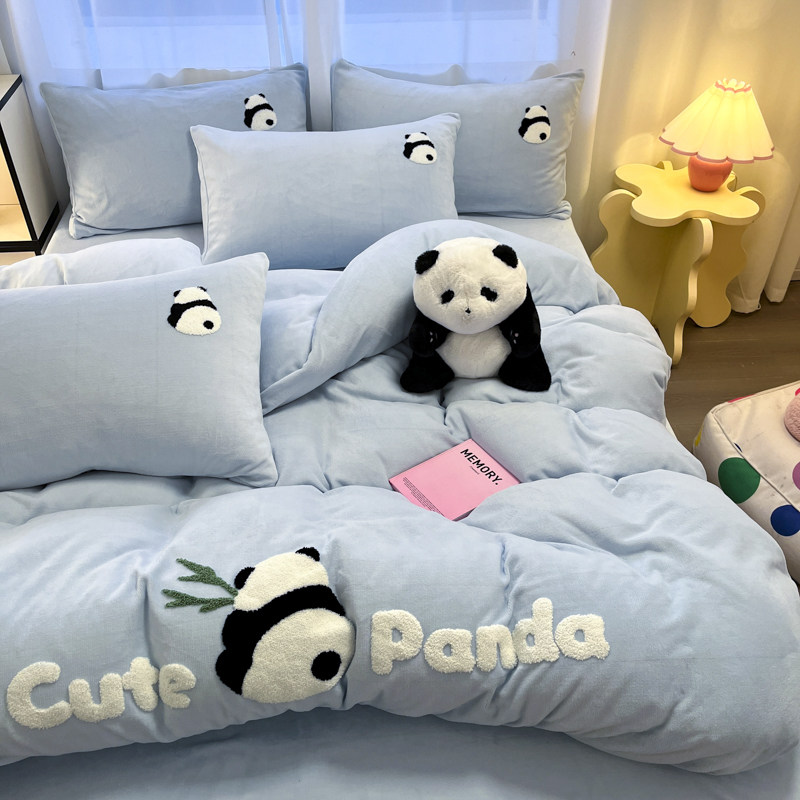 冬季加厚牛奶绒四件套珊瑚绒被套