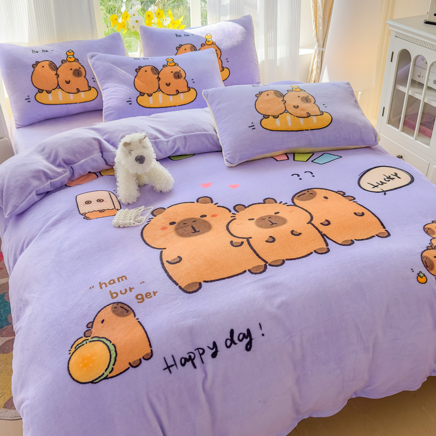 卡皮巴拉牛奶绒四件套冬季加厚法兰珊瑚绒床单被套儿童床上三件套,床上用品,床品套件/四件套/多件套,淘宝优惠券,粉丝福利购,淘宝优惠卷