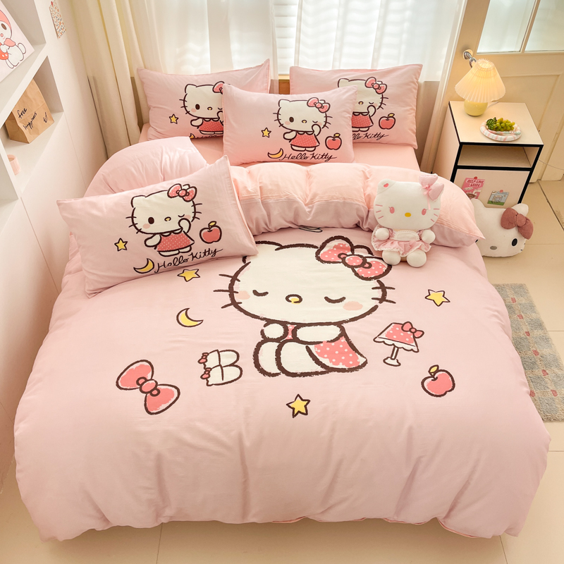 helloKitty全棉双层纱床上四件套纯棉卡通床品儿童床单被套三件套