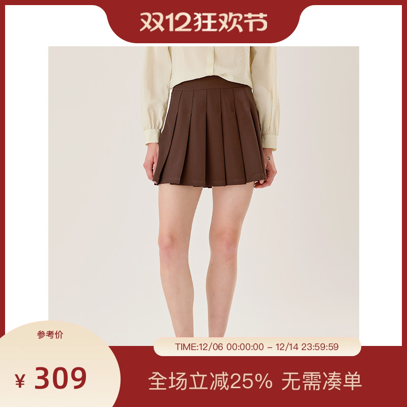 PIT纯色A字百褶短裙半身裙女2025夏薄款减龄小个子学院风jk裙