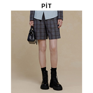 PIT复古英伦风格子半截短裤女2025秋季新款格纹显瘦