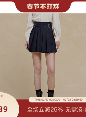 PIT黑色百褶高腰半身短裙2025春季新款甜酷飒百搭显瘦a字裙