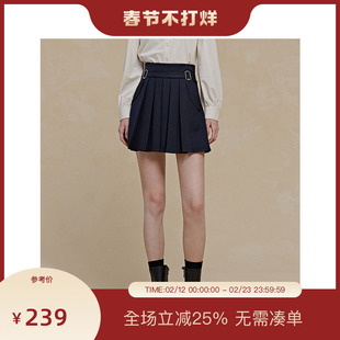 PIT黑色百褶高腰半身短裙2025春季新款甜酷飒百搭显瘦a字裙