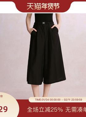 PIT黑色高腰工装口袋直筒休闲裤女2025春新款收腰九分裤阔腿长裤