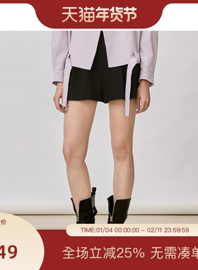 PIT高腰经典黑色休闲短裤女2025冬季新款百搭显瘦裤子