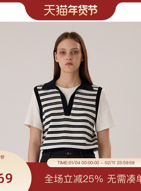 PIT撞色条纹拼接假两件翻领短袖T恤针织衫女2025夏薄款修身上衣