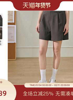 PIT复古高腰阔腿短裤女夏季新款中裤宽松百搭五分裤西装裤子