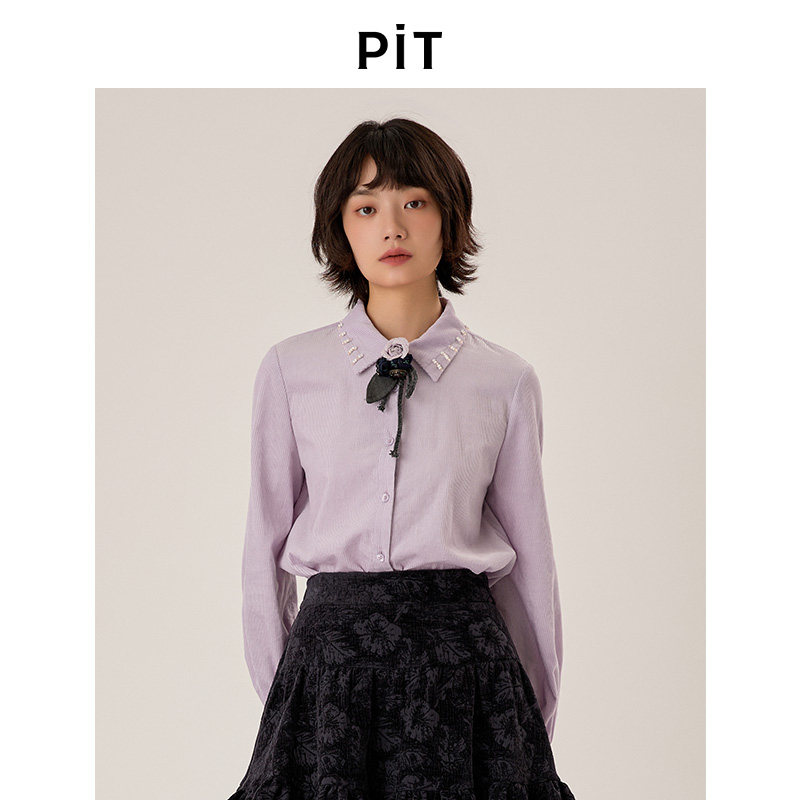 PIT复古衬衫女26秋新款设计感领结翻领衬衣温柔气质长袖内搭上衣图片
