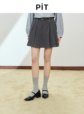 PIT复古学院风miu系格纹百褶半身裙女2025秋冬新款小个子a字短裙