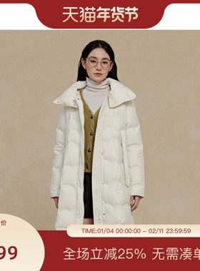 PIT无帽中长款鸭绒羽绒服女2025冬季新款保暖显瘦外套