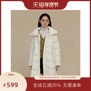 PIT无帽中长款鸭绒羽绒服女2025冬季新款保暖显瘦外套
