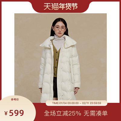 PIT无帽中长款鸭绒羽绒服女2025冬季新款保暖显瘦外套
