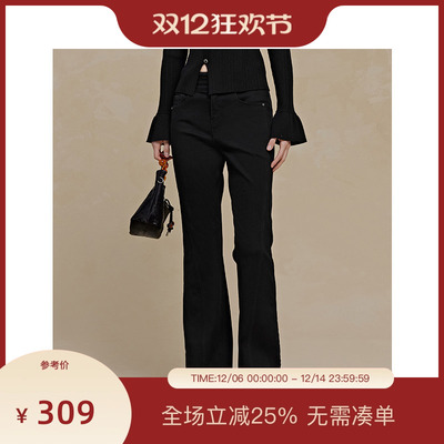 PIT黑色微喇牛仔裤女2025冬季新款百搭显瘦显高裤子