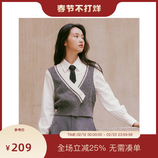 【博主同款】PIT拼色毛针织衫女2025春季新款驼绵羊毛衣马夹上衣