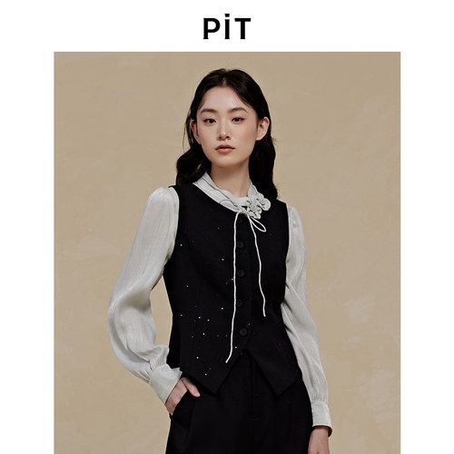 PIT灰色长袖衬衫女秋冬百搭设计感显瘦上衣衬衣