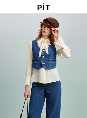 PIT复古背心牛仔马甲内搭叠穿坎肩背心百搭显瘦外套冬季新款