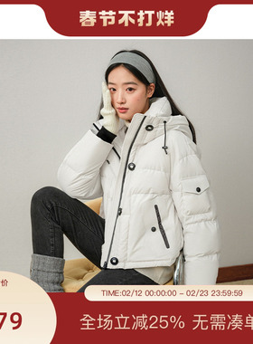 PIT小个子短款羽绒服女2025年冬季新款运动连帽时尚面包服外套