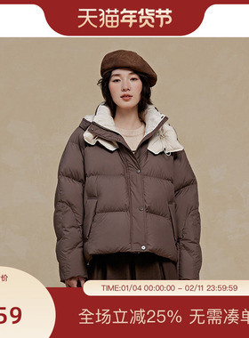 PIT复古咖色短款羽绒服女2025冬季新款小个子显高百搭外套