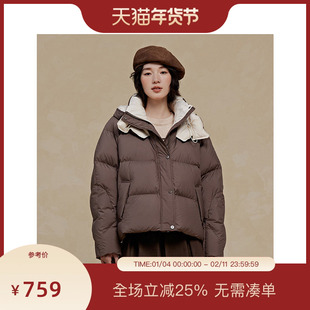 PIT复古咖色短款羽绒服女2025冬季新款小个子显高百搭外套