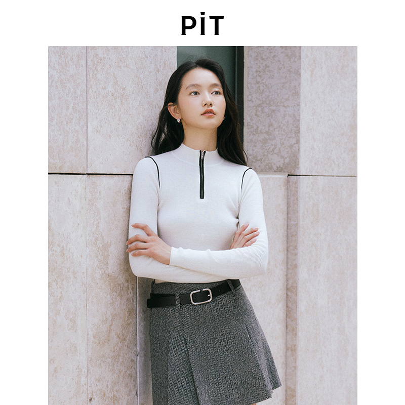 【运动甜心】PIT复古毛针织衫女绵羊毛2025冬季新款白色黑色上衣