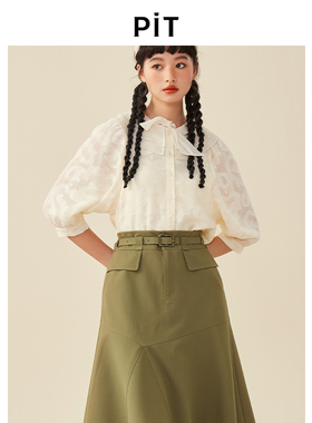 PIT复古法式设计感天丝系带衬衫女2025春装新款别致漂亮小衫衬衣